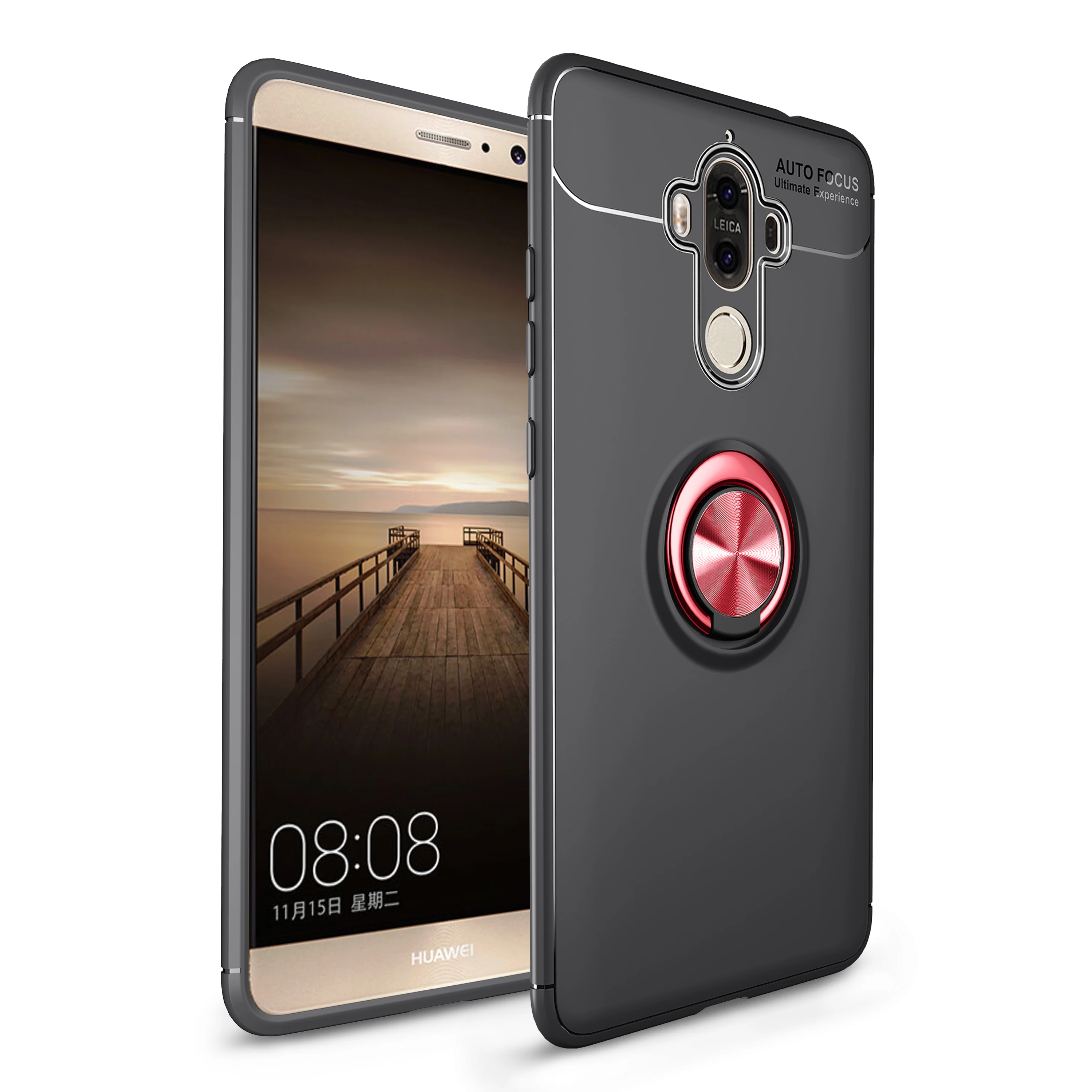 Huawei Коврики 9 чехол для huawei mate 9 MHA-L09 MHA-L29 MHA-AL00 MHA-TL00 автомобильный держатель телефона с магнитной защелкой и опцией подставки кронштейн с присоской чехол на палец - Цвет: Black Red
