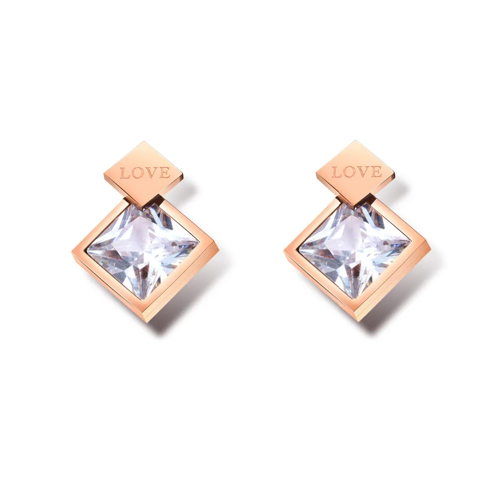 2018 Elegant and Charming Full Crystal Square Love Stud Earrings For Women Stainless Steel Statement Piercing Jewelry | Украшения и