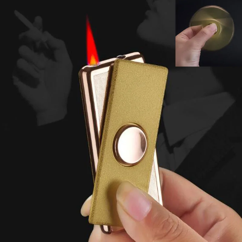 

Classic Ultra-Thin Fingertip Gyro Windproof Refillable Butane Gas Jet Torch Lighter Cigar Cigarette Lighter with LED Flashlight