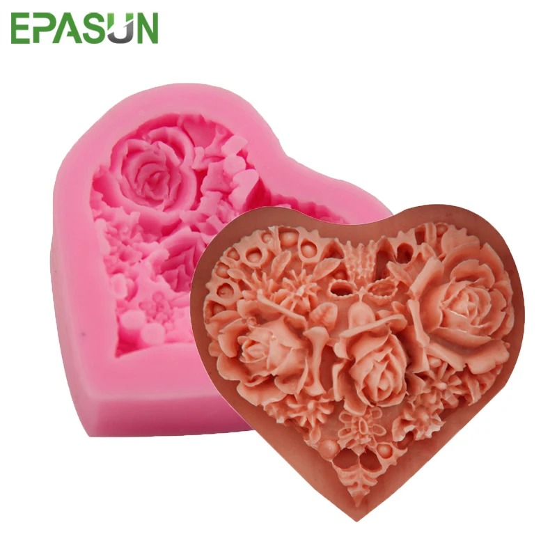 

EPASUN Silicone Soap Mold Heart Rose Form Fondant Cake Chocolate Decorating Tool DIY Candle for Making Mould Handmade Craft