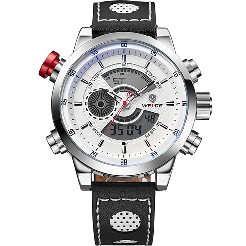 WEIDE мужские модные кварцевые цифровые цифры Автоматическая Дата Будильник хронограф несколько часовых поясов кожаный ремешок наручные часы - Цвет: White Dial