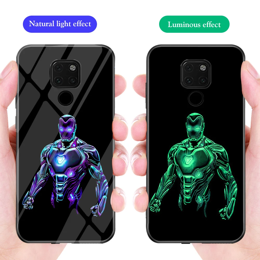 

ciciber Phone Case Funda Coque for Huawei Mate 20 Pro Honor 10 Lite Marvel Avengers Iron Man Spiderman Luminous Glass Cover Capa