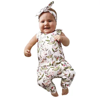 

Summer New Fashion Newborn Kids Baby Girls Boys Outfits Clothes Print Bodysuit+Headband Set Wholesale Free Ship Z4