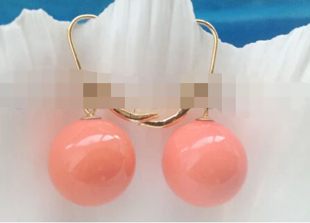 

hot sell new - 1576 pink coral color perfect round sea shell pearl earring