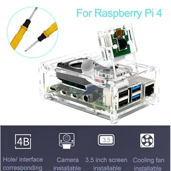 

3.5 Inch Screen Clear Acrylic Case Enclosure Box with Cooling Fan for Raspberry Pi 4 Model B
