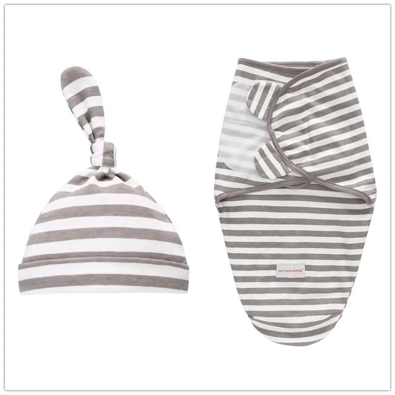 Gray stripe S Детские пеленки, мягкие одеяла для новорожденных+ шапочка, кокон, хлопковые пеленки, сумка, Детский конверт, спальный мешок, постельные принадлежности - Цвет: Gray stripe S