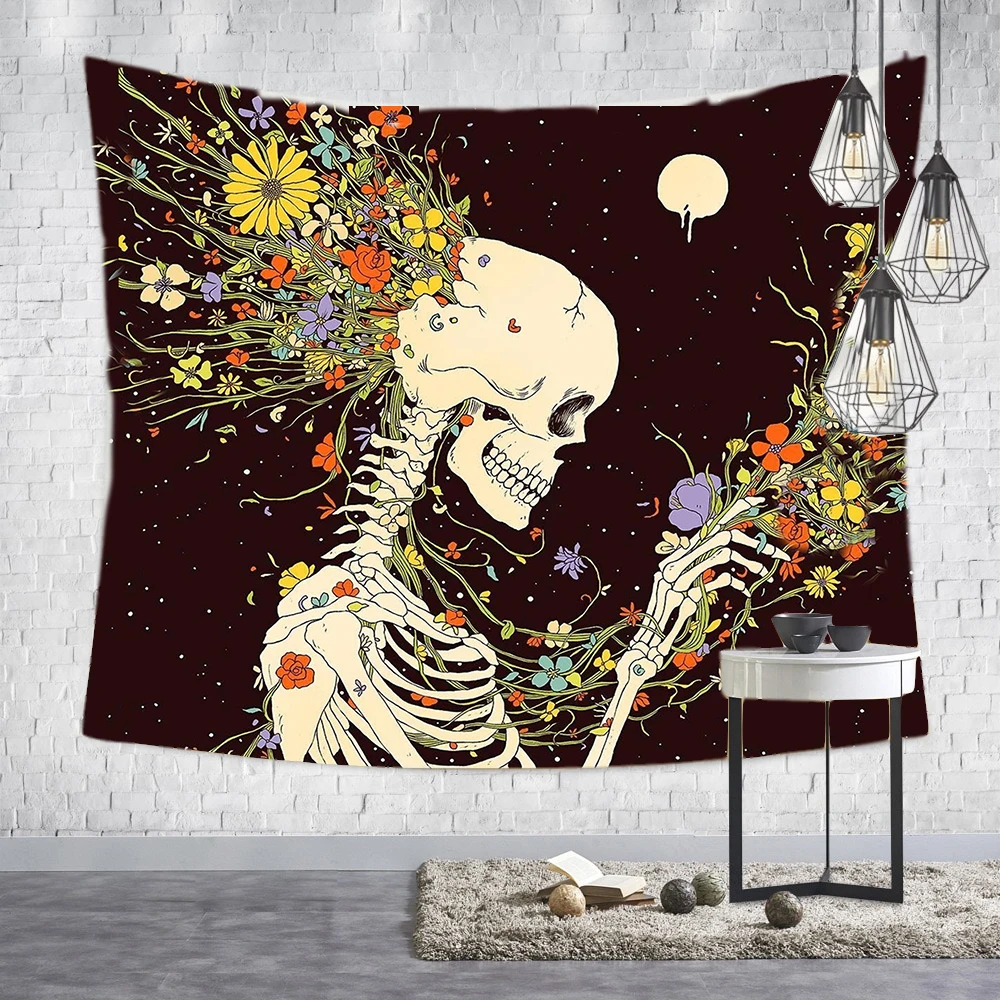 

Loartee Psychedelic Gothic Skull Tapestry Romantic Flower Death Art Painting Wall Hanging Decorative Print Picture Tapiz Blanket