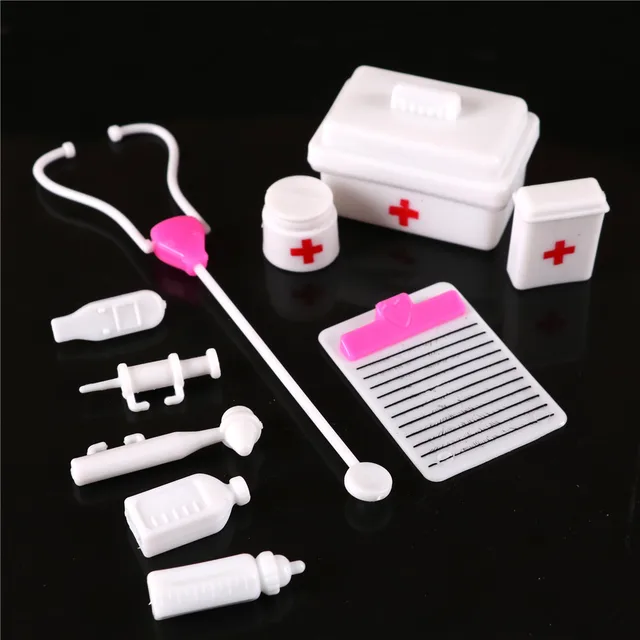 1Set Plastic Doctor Toys for girls Medical Kit Medicine Box For Pets Toys kids role play pretend play Doll Accessories 4