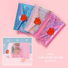 Милый женский органайзер для ключей для девочек, переносной кожаный чехол для ключей с красным сердцем, кошелек для ключей, миниатюрный держатель карт