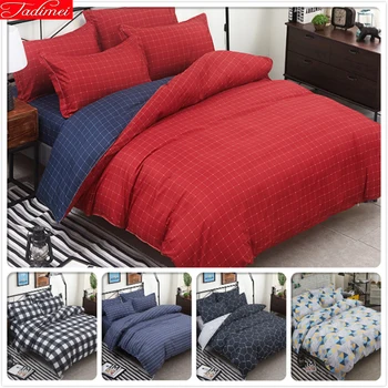 

Red Blue Plaid 3pcs/4pcs Bedding Set Soft Cotton Bed Linens Single Twin Queen King Size Duvet Cover 180x220 200x230 220x240 1.8m
