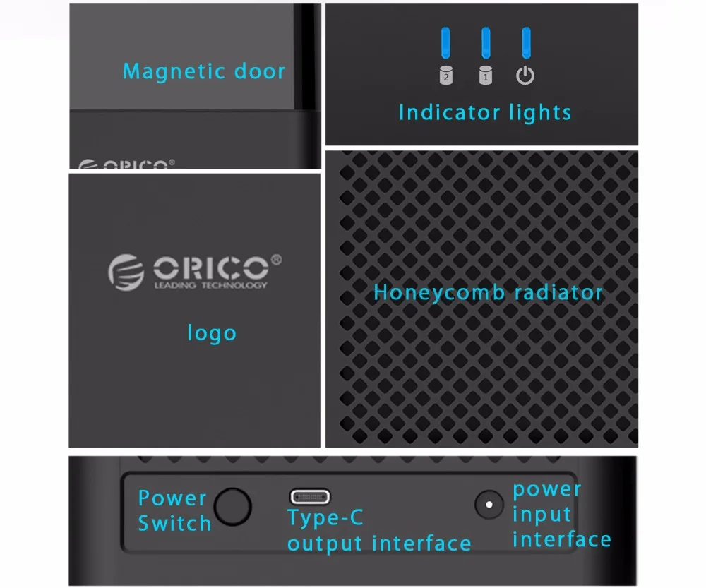 ORICO двойной отсек магнитного типа 3,5 дюйма type-C жесткий диск 20 ТБ максимальная поддержка UASP 12V4A мощность USB3.1 Gen1 HDD корпус