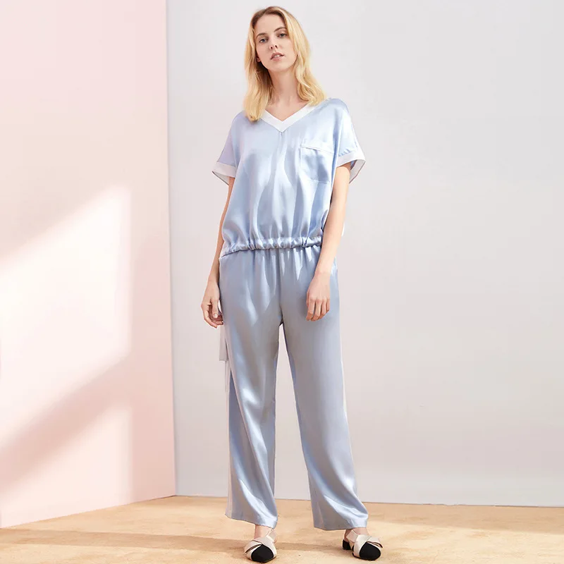 PIXY мягкая пижама 100% шелк пижамный комплект Loungewear для женщин домашняя одежда атласные пижамы фиолетовый Pijama Mujer голубой сна