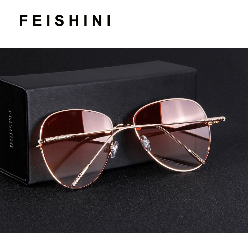 FEISHINI фирменный дизайн магазин счетчики большая рамка Пилот Солнцезащитные очки женские UVB очки модные летние цветные Солнцезащитные очки Мужские зеркальные