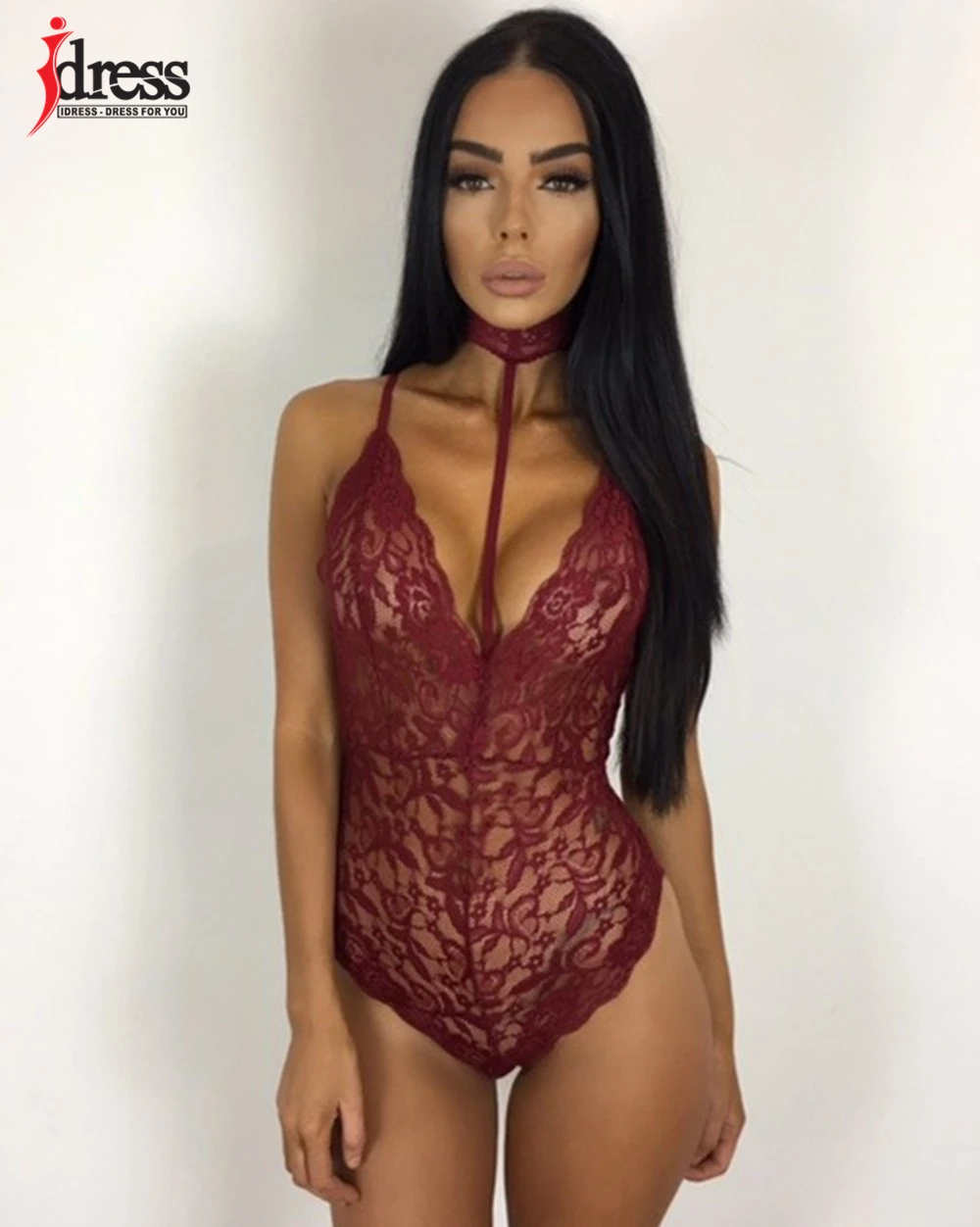 Sexy Women Lace Bodysuit 2017 Summer Crochet See Through Straps Deep V Neck Halter Bodycon Jumpsuit Backless Bandage Bodysuits (2)