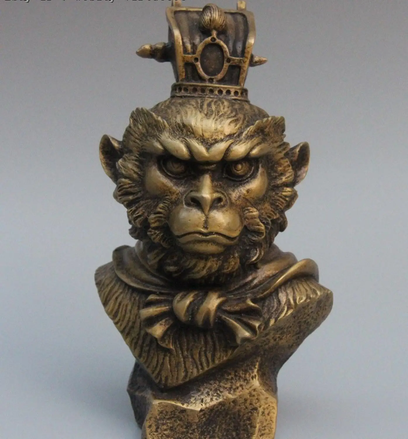 

China Myths Pure Bronze Copper Monkey Kings mahatma Sun Wukong SunWuKong Statue