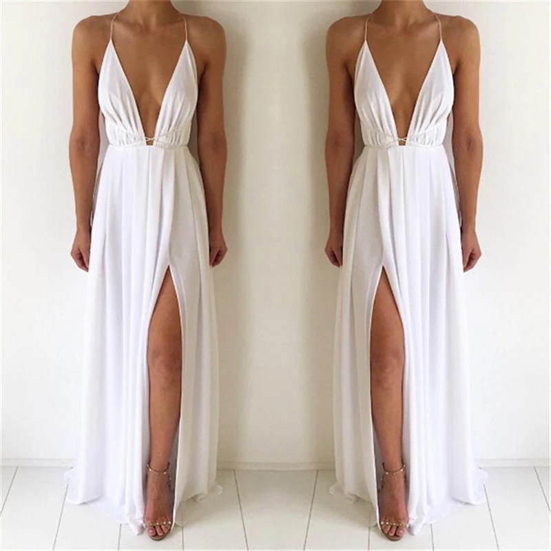 

Sexy Maxi Dress Women Sleeveless Backless Boho Long Dress Bridesmaid Formal Summer Party Bandage Slit Dress Vestidos