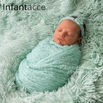 

faux fur blanket+wrap+headband set, newborn photography props background backdrops fleece mohair wraps photo studio accessories