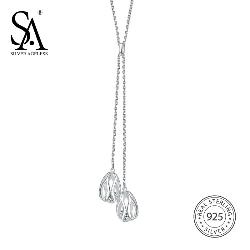 

SILVER AGELESS 925 Sterling Silver Long Necklaces Pendant for Women Fine Jewelry Teardrop Sweater Chain 2017 New Arrival