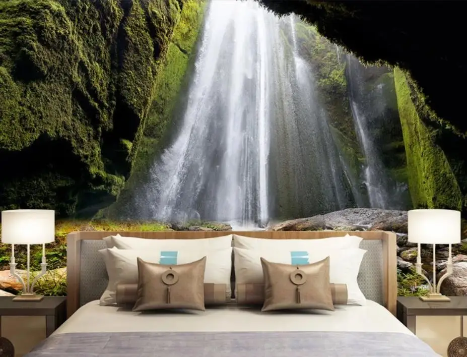 

Fresh three-dimensional landscape waterfall landscape 3D TV background wall natural 3d wallpapers