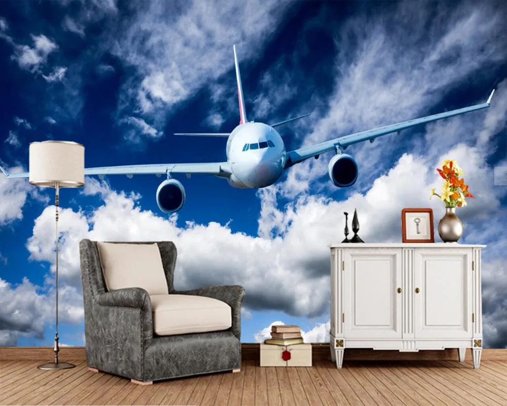 Papelデ パレー飛行機旅客機スカイ雲壁紙 リビングルームのソファテレビの壁の寝室壁画壁紙家の装飾 Wallpapers Aliexpress