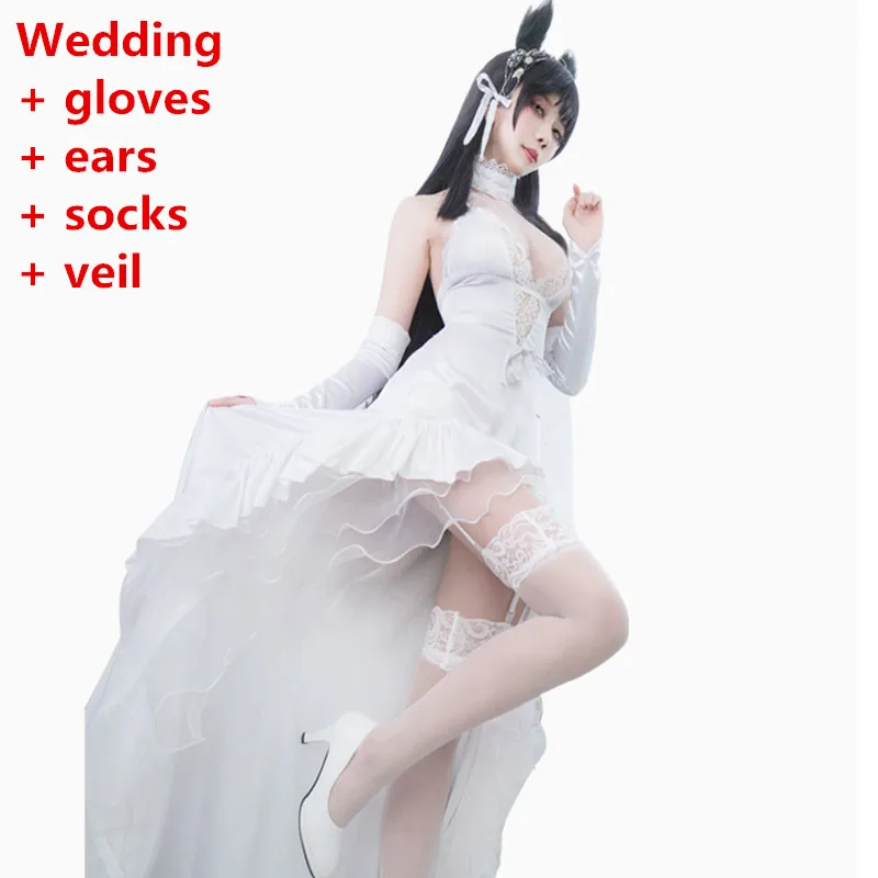 Azur Лейн Косплей Костюм Atago Takao белый цветок обеты свадебные платья одежда синтетический парик волос для женщин Девушка праздничная одежда - Цвет: dresses