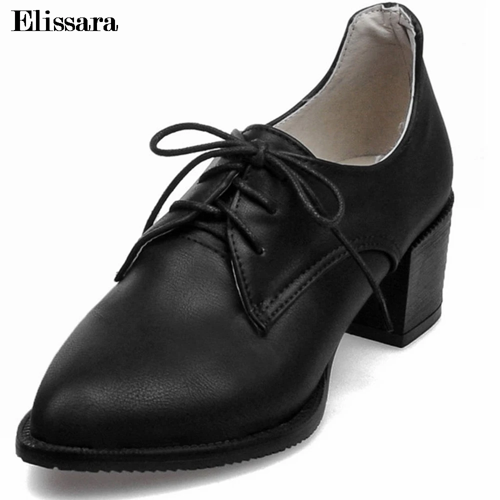 

Elissara Fashion New Women Med Heels Pumps Shoes Women Lace Up Pointed Toe Pumps Shoes Plus Size 32-47