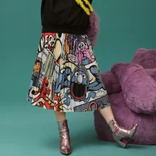 Многослойная плиссированная юбка с рисунком трапециевидной формы, абстрактная повседневная юбка с высокой талией на бедрах, музыкальный фестиваль