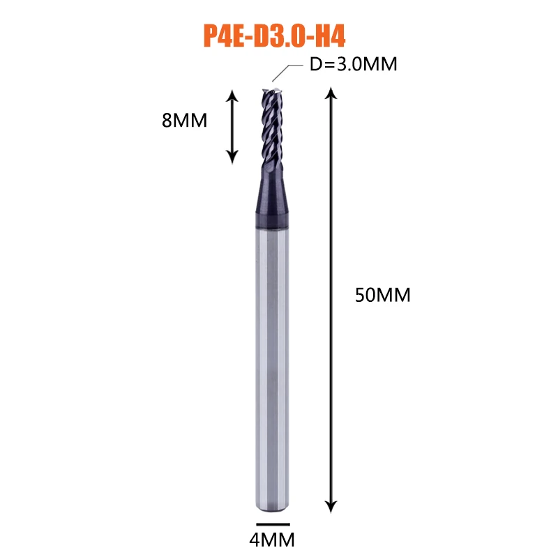 1PC-P4E-D3.0-H4 1 шт. Концевая фреза из карбида вольфрама 4 флейты d1-d12 Концевые Фрезы с ЧПУ Инструменты для обработки лица и паза hrc50 концевые фрезы с покрытием - Длина режущей кромки: 1PC-P4E-D3.0-H4