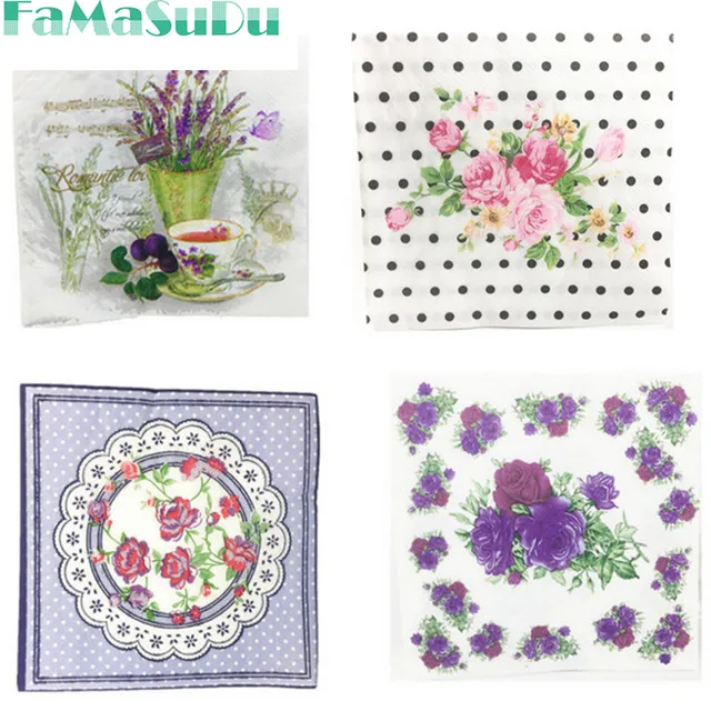 15 types lunch paper napkins 20pcs 33x33cm printed paper napkin for flower print paper napkins