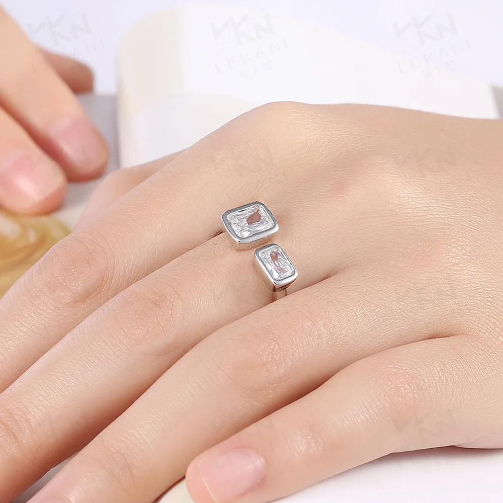 H:HYDE Double Square CZ Zircon Open Ring Engagement Wedding For Women Anel Jewelry Love Bague Anillos Mujer Gift