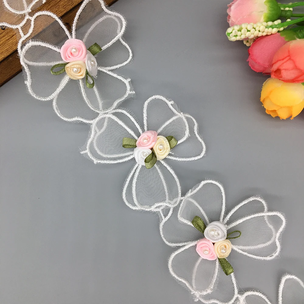 

1 yard 3D Colorful Rose Flower Voile Embroidered Lace Trim Ribbon Fabric Sewing Supplies Craft Decoration DIY Handmade Materials