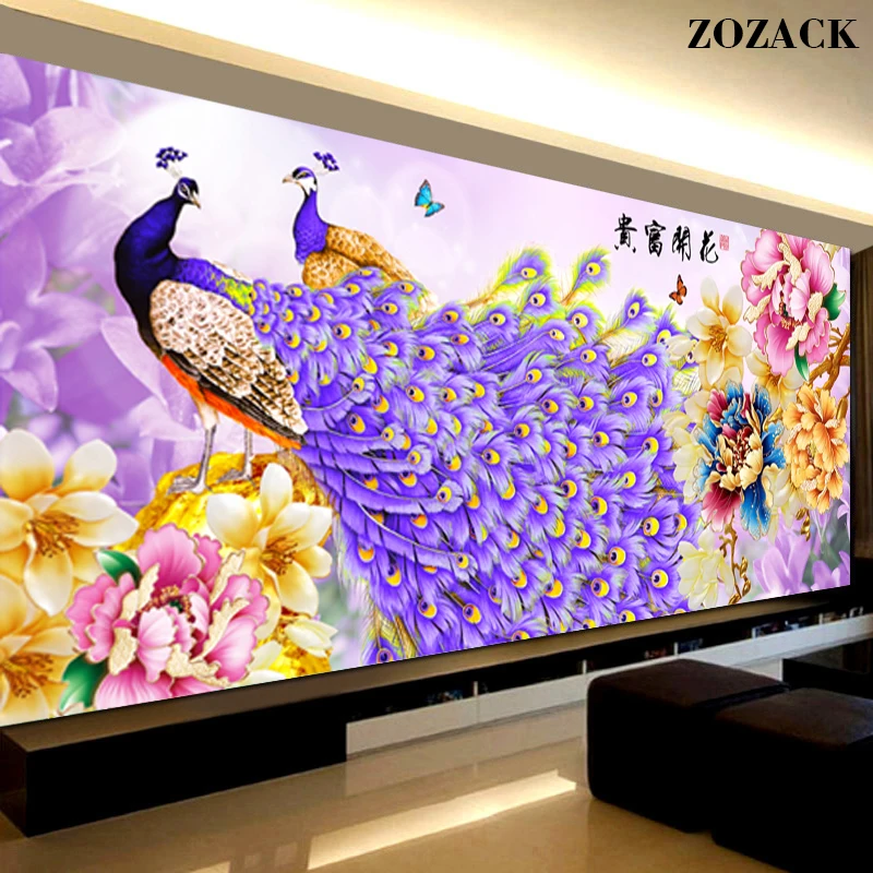 

New Peony purple peacock Counted print Cross Stitch 11CT DMC DIY Cross-Stitch flowers Kits for Embroidery Home Decor Needlework