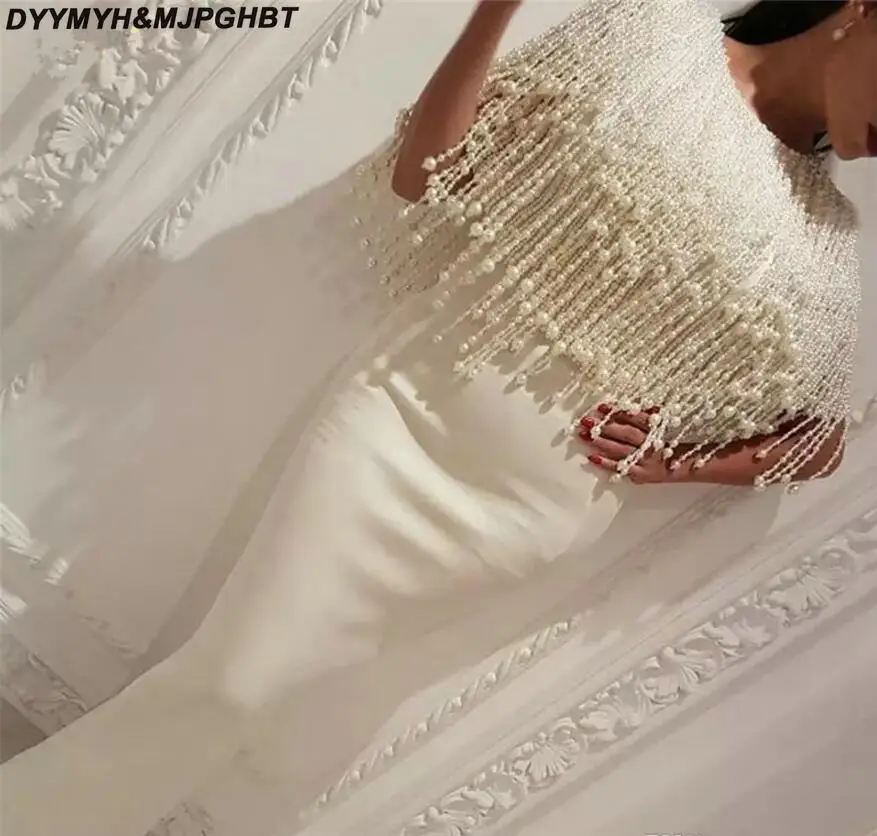 Luxury Beading Pearls Dresses Evening Wear Yousef Aljasmi Mermaid Long Formal Gowns 2018 White Prom Dress Arabic Dubai Moroccan Vestidos_