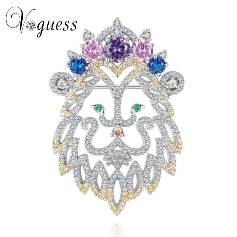 VOGUESS Luxury Silver Color Classic Hollow Lion Brooch Pins For Women