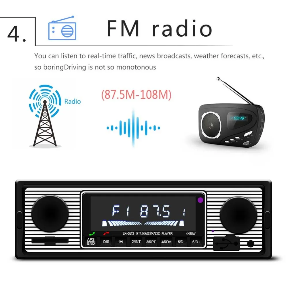 1 Din автомобильный стерео MP3-плеер fm-радио Bluetooth 4,0 USB AUX вход Поддержка TF карта U диск 12 В Автомагнитола