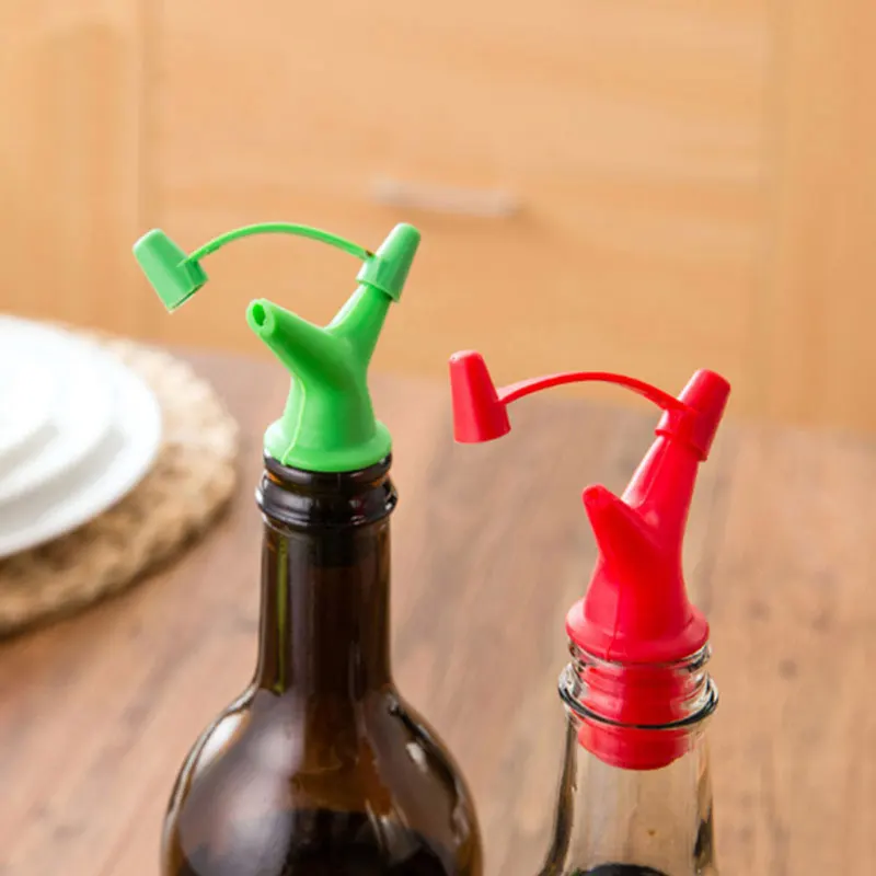 Двойная головка бутылки рот пробка для соевого соуса бутылки, вино и масло Pourer с крышкой случайные цвета