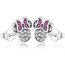 925 пробы Серебряный Красный Miky Форма сверкающими Минни ювелирный Специальный магазин Стад Серьги Brincos Мода Юбилей