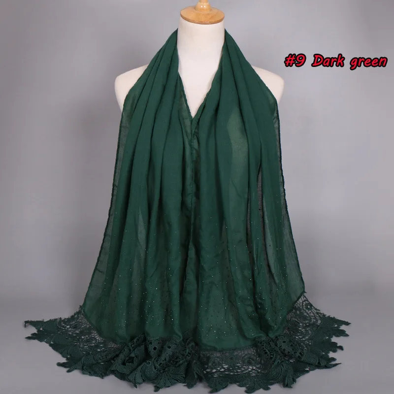 Монохромный шаблон для женщин точка дрель шаль Coattail разделение сустава кружева хлопок шарф мусульманский головной платок - Цвет: 9 dark green