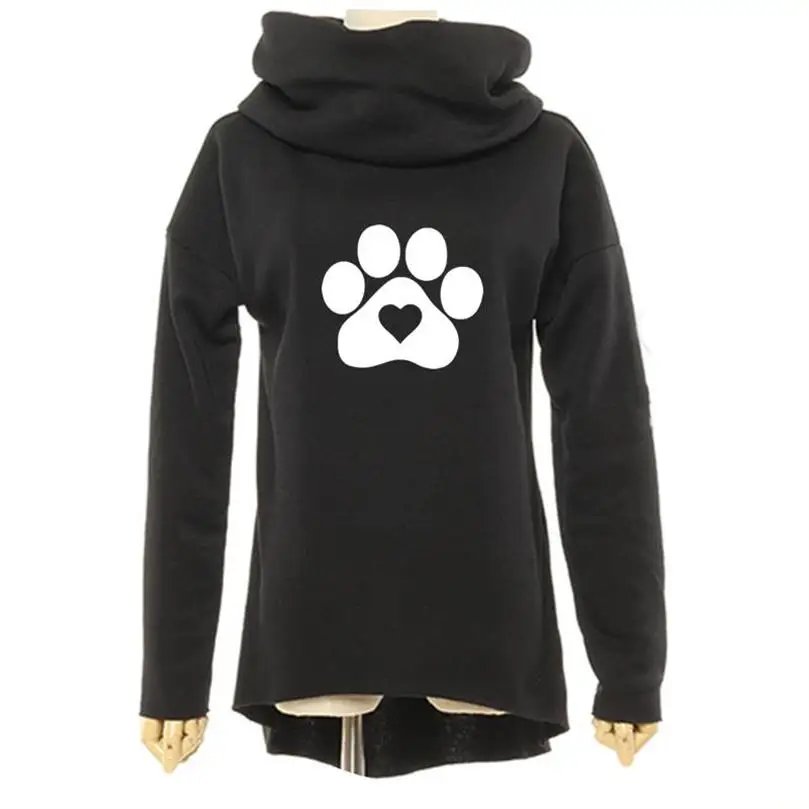 Turtleneck Hoodies For Women Cat Dog Paw Heart Animal Print Hoodies Kawaii Tops Women Loose Pattern Girls Print And Sweatshirts
