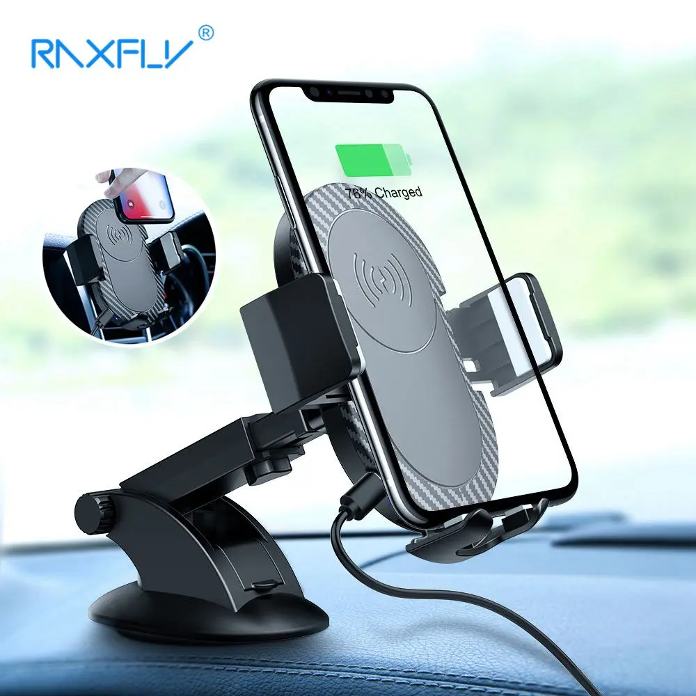 RAXFLY Fast Wireless Car Charger For iPhone XR X 8 8 Plus 10W Car