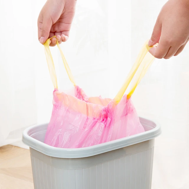 15pcs/roll Plastic Trash Bag, Modern Two Tone Drawstring Garbage Bag For  Household