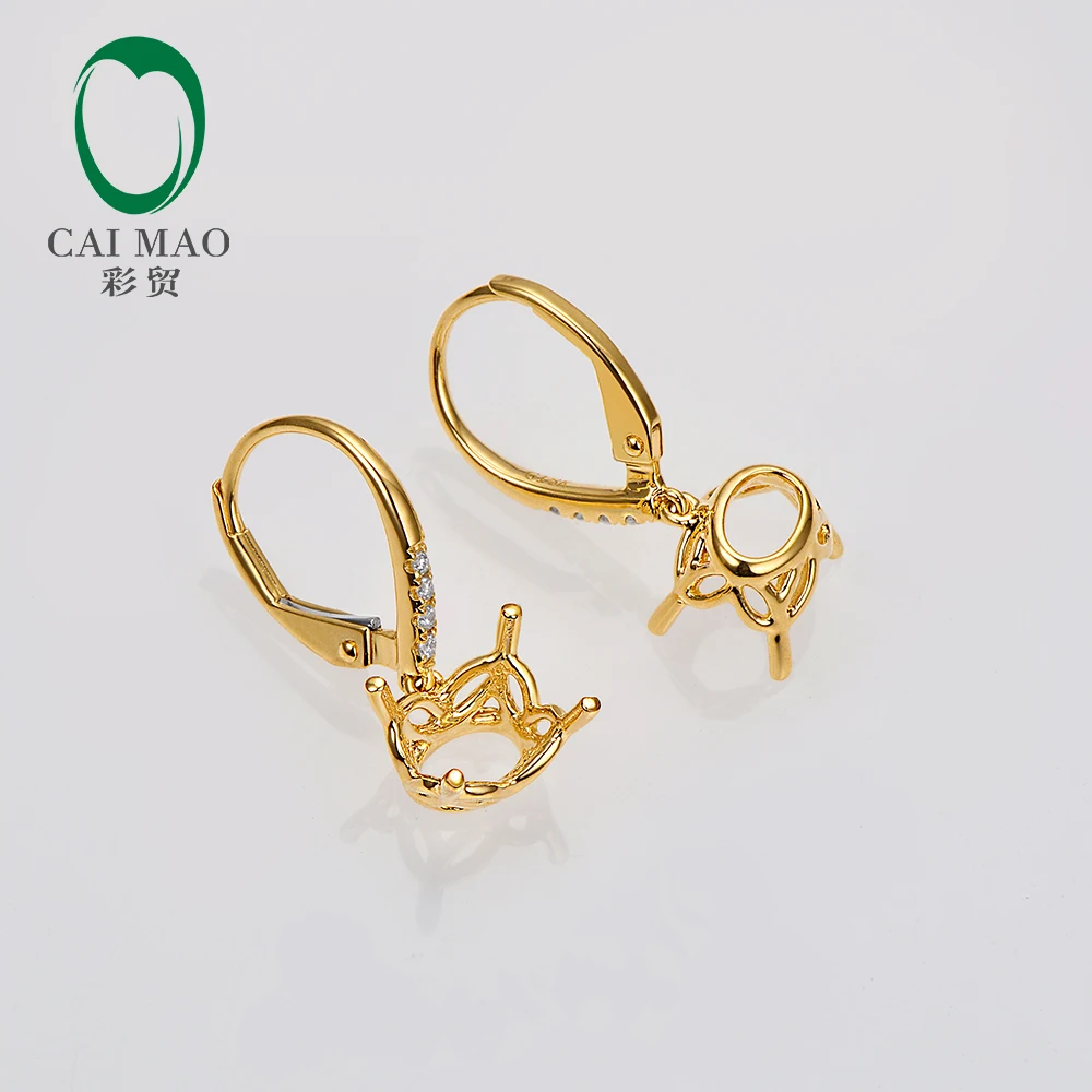 Caimao 7x9mm Oval Cut Solid 14kt Yellow Gold Leverback Semi Mount Earrings Settings