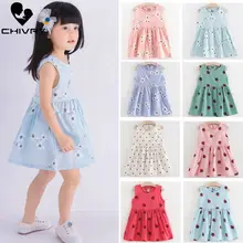 Детские летние платья детское платье трапециевидной формы без рукавов с цветочным принтом из хлопка и льна для маленьких девочек летние платья для девочек