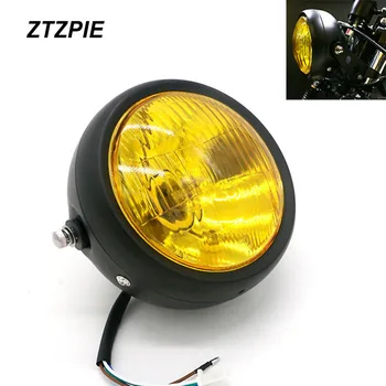 

NEW CG125 Refit Retro Yellow Halogen locomotive motor Headlight GN125 Retro Black Shell Round Motorcycle Light Accessories 4300K