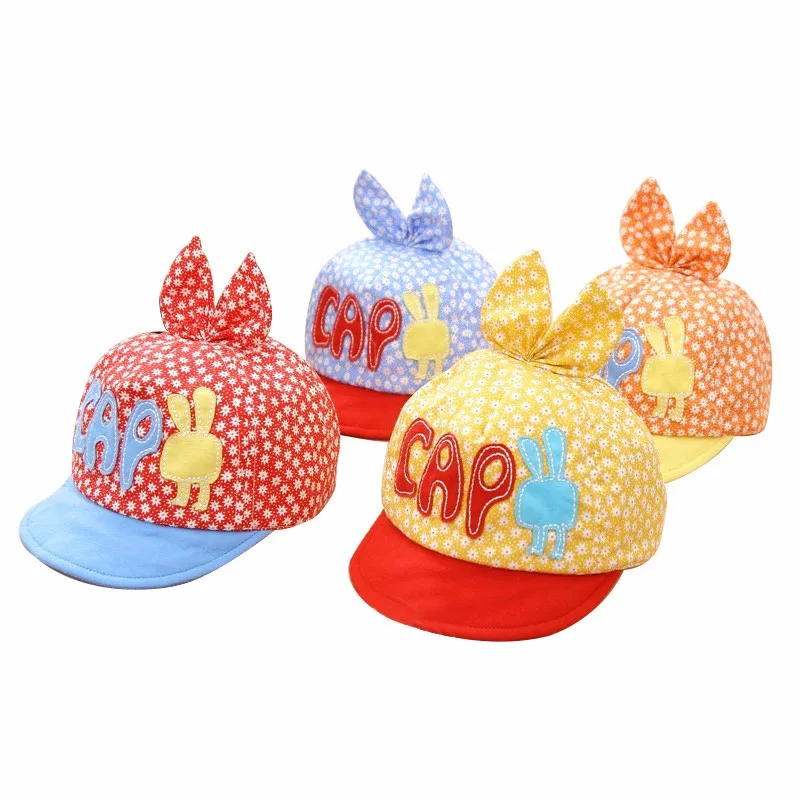 Flower Baby Hat Cotton Breathable Boy Girl Caps Spring Autumn Infant Beanie Baby Sun Cap With Ear 6-18 Months Baby Baseball Hats (6)