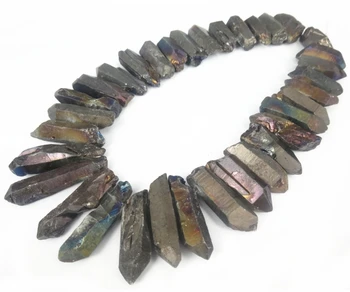 

15.5 inch/strand Big Crystal Pillar Finished Brown Color Crystal Point Pendant Wholesale Mystic Titanium Necklace Craft Supplier