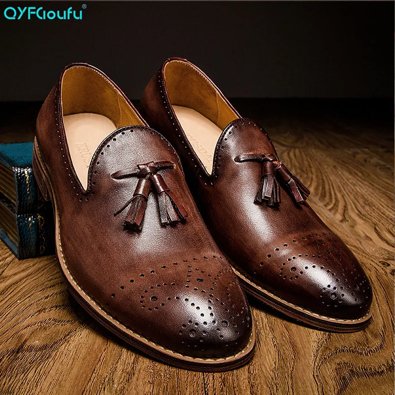 

QYFCIOUFU Designer Formal Oxford Shoes For Men Wedding Shoes Genuine Leather Italy Tassel Mens Dress Shoes Vintage Oxford