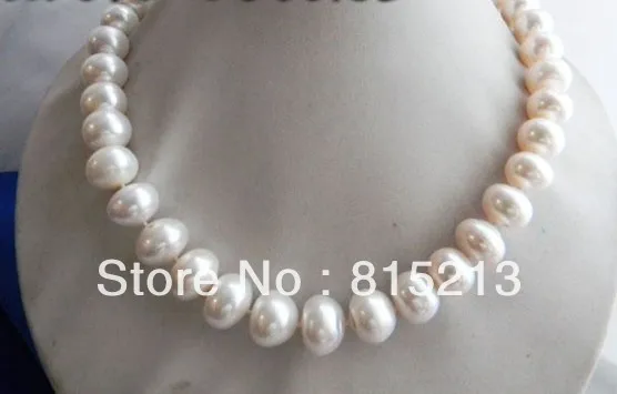 

FREE SHIPPING>@@> N376 AA 18'' 12mm-15mm -12mm White Flat Round Freshwater Pearl Tower Silver Necklace
