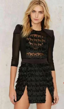 

Top Quality Sexy Three Quarter Black White Bandage Dress 2019 Knitted Elastic Party Dress