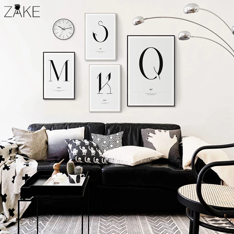 

Minimalist Symbol Canvas Painting Black White Nordic Scandinavian Letter Wall Art Picture Poster Print Living Room Home Decor